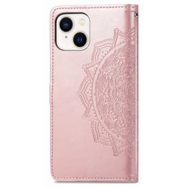 SKALO iPhone 14 Mandala lompakkokotelo - Ruusukulta