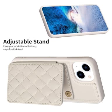 SKALO iPhone 15 Tikattu Suojakuori Lompakolla - Beige