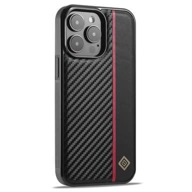 SKALO iPhone 15 Pro Max LC.IMEEKE Carbon Fiber PU-nahkakuori - Musta