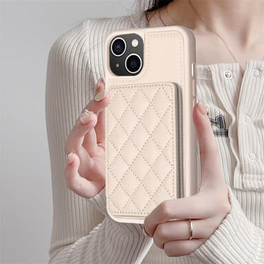 SKALO iPhone 15 Tikattu Suojakuori Lompakolla - Beige