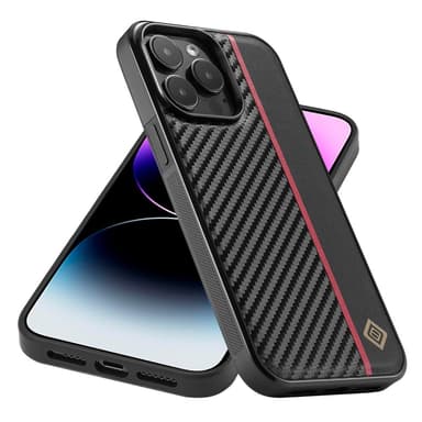 SKALO iPhone 15 Pro Max LC.IMEEKE Carbon Fiber PU-nahkakuori - Musta