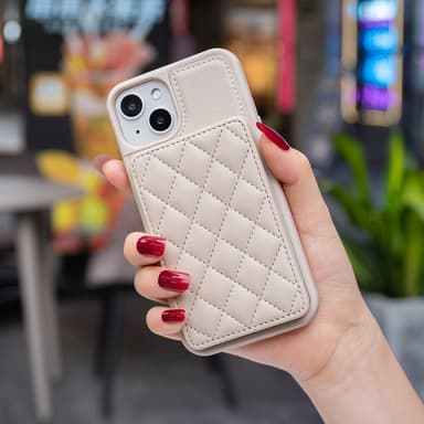SKALO iPhone 15 Tikattu Suojakuori Lompakolla - Beige