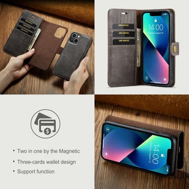 DG MING iPhone 14 2-in-1 magneetti lompakkokotelo - Harmaa