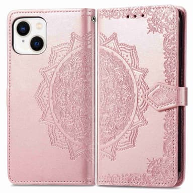 SKALO iPhone 14 Mandala lompakkokotelo - Ruusukulta