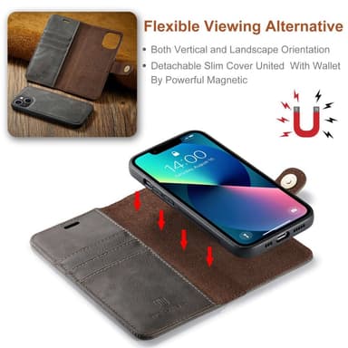 DG MING iPhone 14 2-in-1 magneetti lompakkokotelo - Harmaa