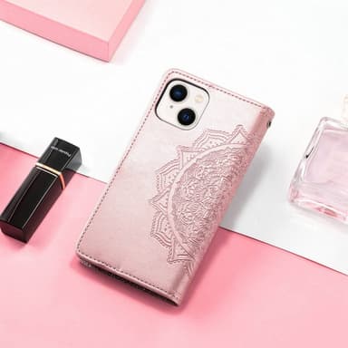 SKALO iPhone 14 Mandala lompakkokotelo - Ruusukulta
