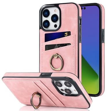 SKALO iPhone 14 Pro Max PU-nahkainen kortinhaltijan rengas - Pinkki