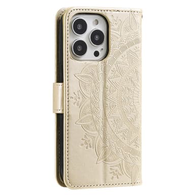 SKALO iPhone 15 Pro Mandala lompakkokotelo - Kulta