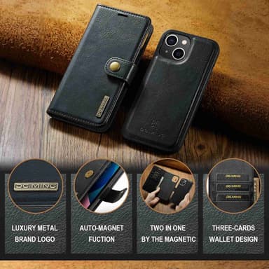 DG MING iPhone 14 2-in-1 magneetti lompakkokotelo - Musta