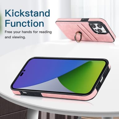 SKALO iPhone 14 Pro Max PU-nahkainen kortinhaltijan rengas - Pinkki