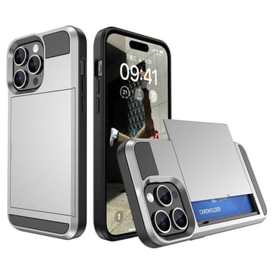SKALO iPhone 15 Armor Suojakuori korttikotelo - Hopea