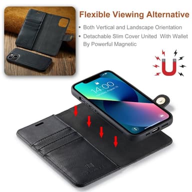 DG MING iPhone 14 2-in-1 magneetti lompakkokotelo - Musta