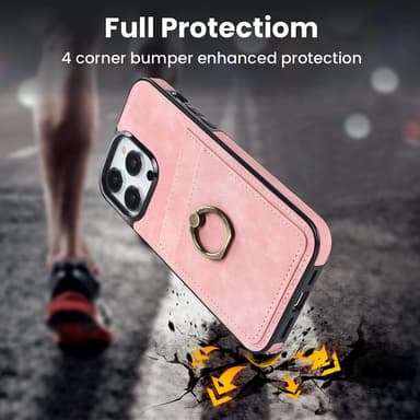 SKALO iPhone 14 Pro Max PU-nahkainen kortinhaltijan rengas - Pinkki