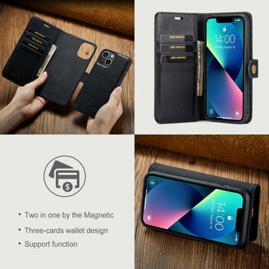 DG MING iPhone 14 2-in-1 magneetti lompakkokotelo - Musta