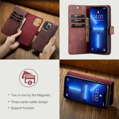 DG MING iPhone 14 Pro 2-in-1 magneetti lompakkokotelo - Punainen