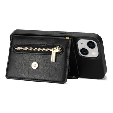 SKALO iPhone 15 PU-nahkainen Suojakuori Lompakolla - Musta