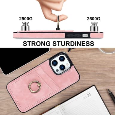 SKALO iPhone 14 Pro Max PU-nahkainen kortinhaltijan rengas - Pinkki