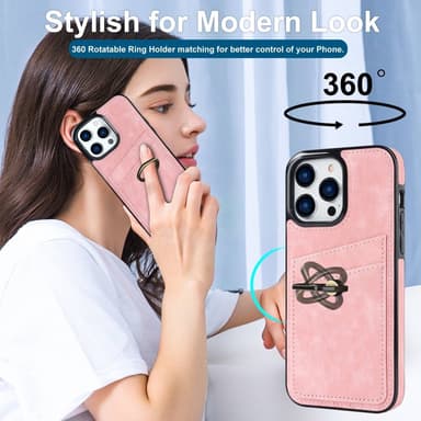 SKALO iPhone 14 Pro Max PU-nahkainen kortinhaltijan rengas - Pinkki