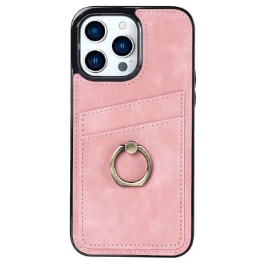SKALO iPhone 14 Pro Max PU-nahkainen kortinhaltijan rengas - Pinkki