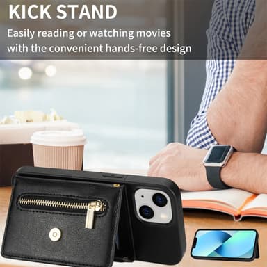 SKALO iPhone 15 PU-nahkainen Suojakuori Lompakolla - Musta
