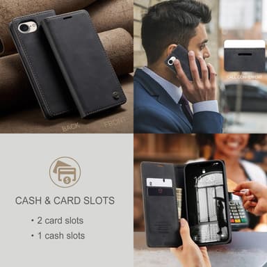 CaseMe iPhone 16e 013-sarjan PU-nahka Lompakkokotelo - Musta