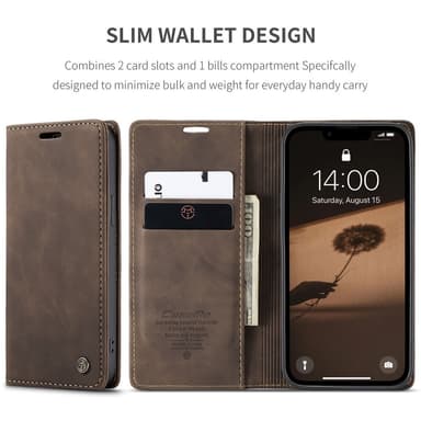 CaseMe iPhone 16e 013-sarjan PU-nahka Lompakkokotelo - Tummanruskea
