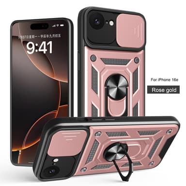 SKALO iPhone 16e Armor Metallinen rengas -kamerasuojus Suojakuori - Ruusukulta
