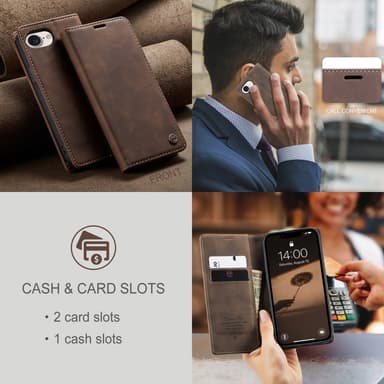 CaseMe iPhone 16e 013-sarjan PU-nahka Lompakkokotelo - Tummanruskea