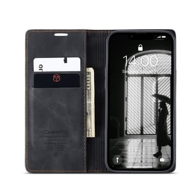 CaseMe iPhone 16e 013-sarjan PU-nahka Lompakkokotelo - Musta