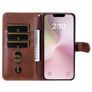 SKALO iPhone 16e Klassinen vetoketju Lompakkokotelo - Ruskea