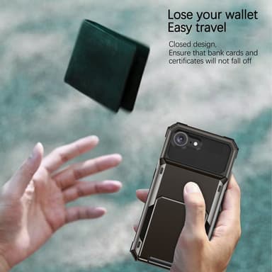 SKALO iPhone 16e Armor Flip Korthållare Suojakuori - Musta