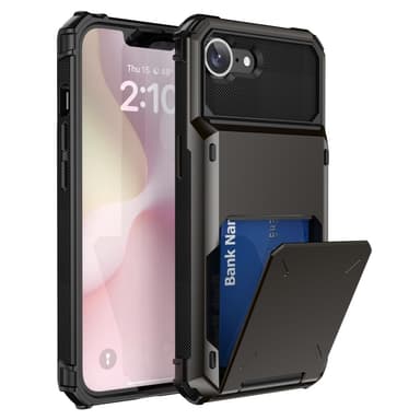 SKALO iPhone 16e Armor Flip Korthållare Suojakuori - Musta