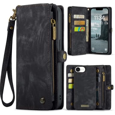 CaseMe iPhone 16e 008 BIg Wallet 2in1 Magnet Lompakkokotelo - Musta