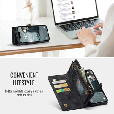 CaseMe iPhone 16e 008 BIg Wallet 2in1 Magnet Lompakkokotelo - Musta