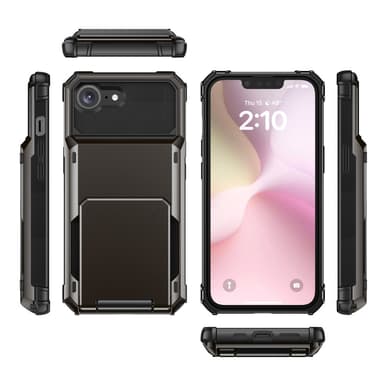 SKALO iPhone 16e Armor Flip Korthållare Suojakuori - Musta