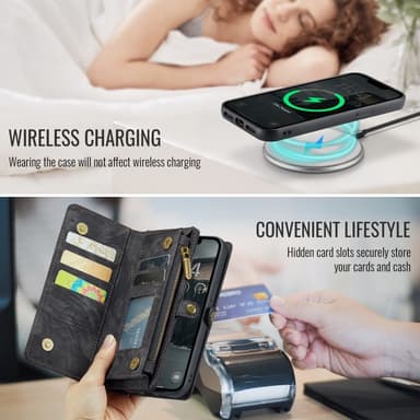 CaseMe iPhone 16e 008 BIg Wallet 2in1 Magnet Lompakkokotelo - Musta