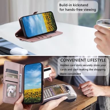 SKALO iPhone 16e PU-Nahkakuori Lompakkokotelo - Ruusukulta