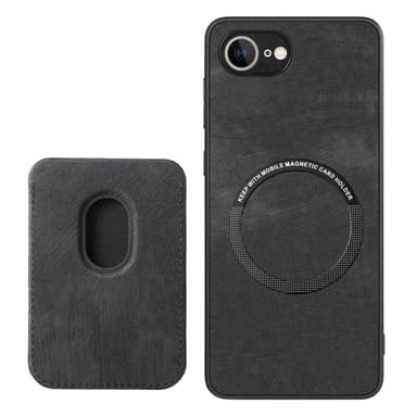 SKALO iPhone 16e PU-nahkainen magneettinen korttikotelo Suojakuori - Musta