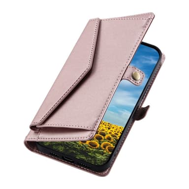 SKALO iPhone 16e PU-Nahkakuori Lompakkokotelo - Ruusukulta