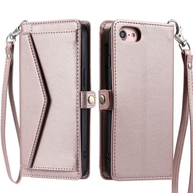 SKALO iPhone 16e PU-Nahkakuori Lompakkokotelo - Ruusukulta