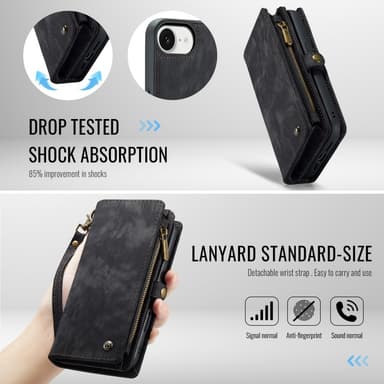 CaseMe iPhone 16e 008 BIg Wallet 2in1 Magnet Lompakkokotelo - Musta