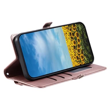 SKALO iPhone 16e PU-Nahkakuori Lompakkokotelo - Ruusukulta
