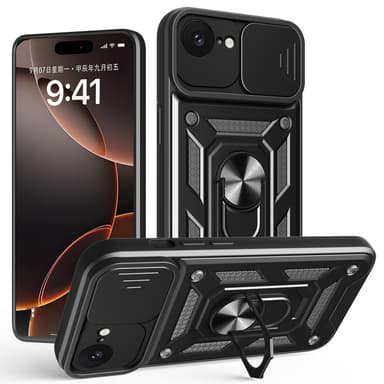 SKALO iPhone 16e Armor Metallinen rengas -kamerasuojus Suojakuori - Musta