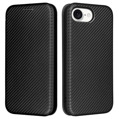 SKALO iPhone 16e Carbon Fiber Lompakkokotelo - Musta