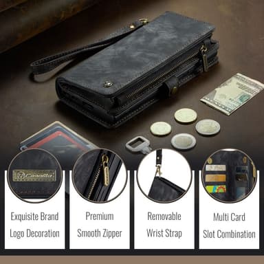 CaseMe iPhone 16e 008 BIg Wallet 2in1 Magnet Lompakkokotelo - Musta