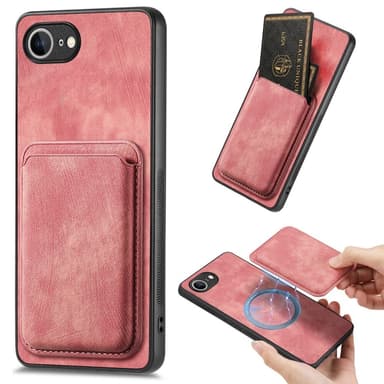 SKALO iPhone 16e PU-nahkainen magneettinen korttikotelo Suojakuori - Pinkki