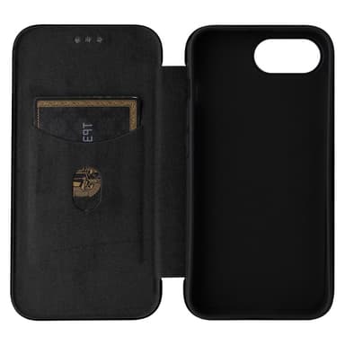 SKALO iPhone 16e Carbon Fiber Lompakkokotelo - Musta