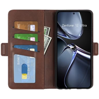 SKALO Asus Zenfone 12 Ultra 5G Premium ID Lompakkokotelo - Ruskea