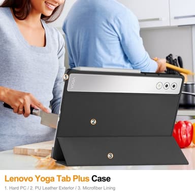 SKALO Lenovo Yoga Tab Plus Trifold Kotelo - Musta