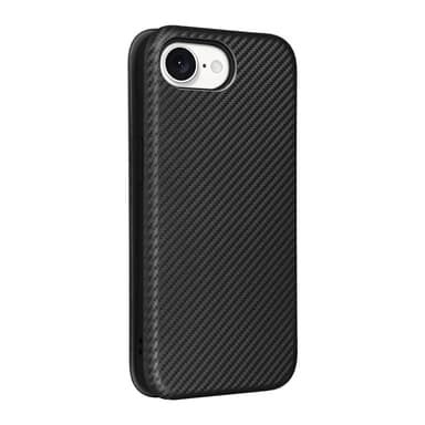 SKALO iPhone 16e Carbon Fiber Lompakkokotelo - Musta